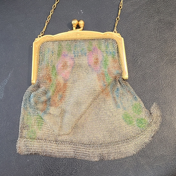 Antique Whiting & Davis 1920s Enamel Mesh Hand Bag - Picture 1 of 4